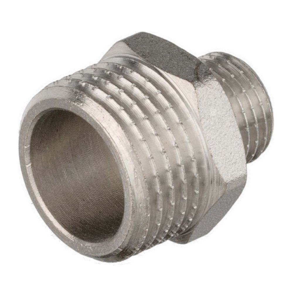 Ниппель переходной латунь никель 1/2"х1/4" НР/НР