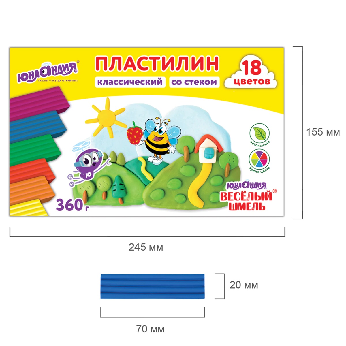 Пластилин 18 цветов Юнландия Веселый шмель со стеком 360 г