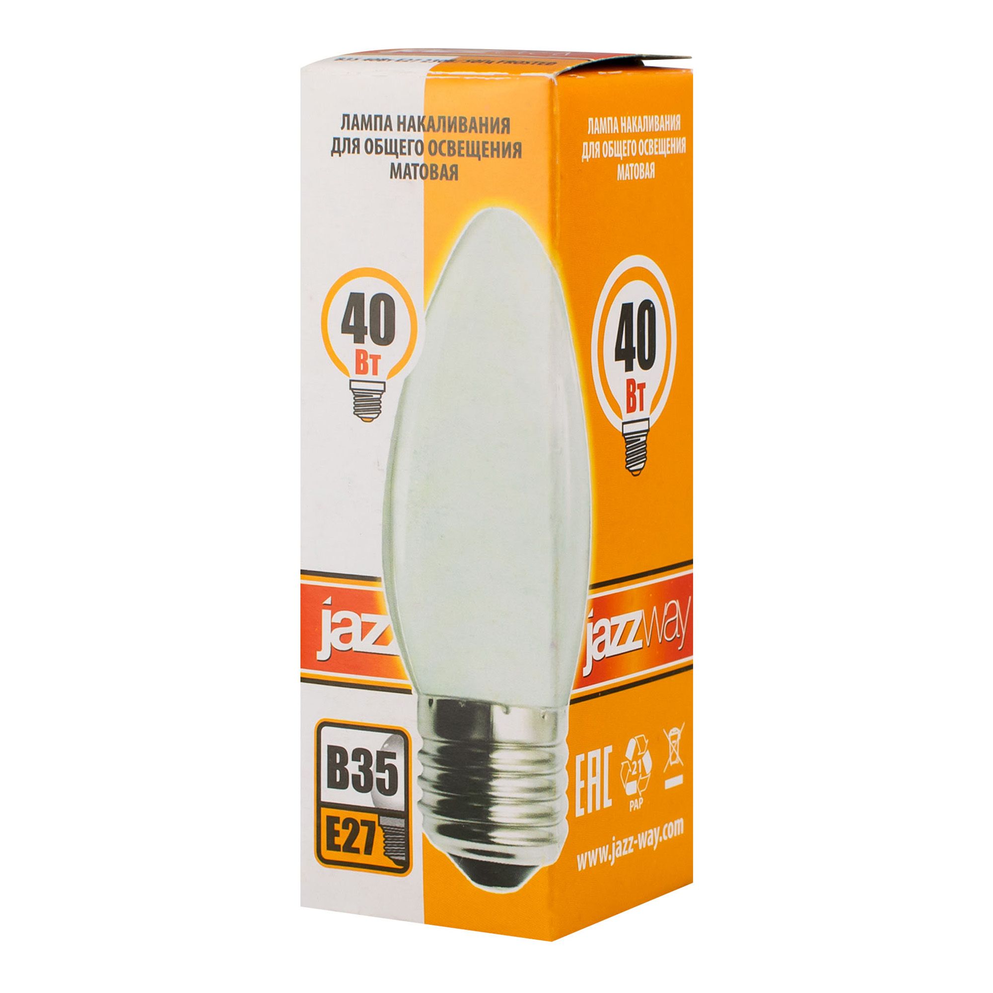 ЛАМПА накаливания свеч мат Е27 240V 40 Вт 350Лм Jazzway