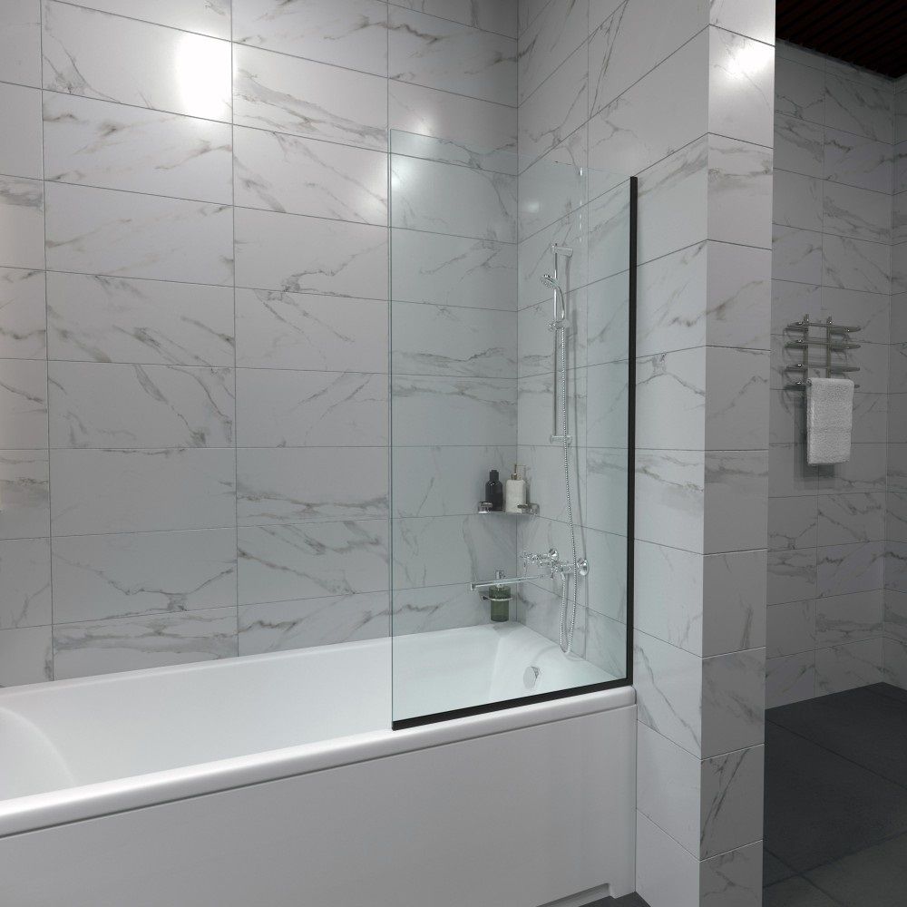 Штора на ванну Triton Статик-Блэк 700х1400 мм стекло прозрачное, профиль черный