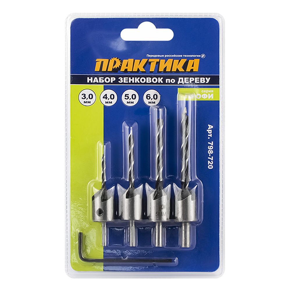 Набор сверл по дереву 3-6 мм 4 шт Практика 798-720