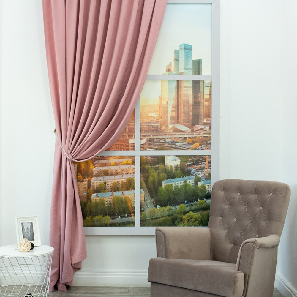 Штора портьерная канвас Amore Mio RR 1403-213 200х270 см розовая пудра