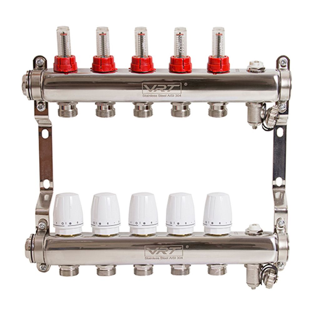 Коллекторная группа 1"х3/4'' евроконус 5 выходов c расходомерами VRT