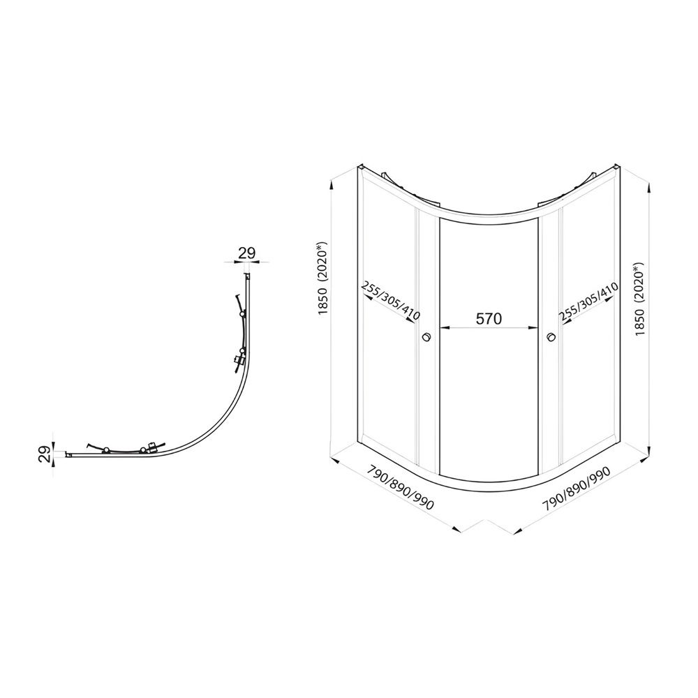 Душевое ограждение Альфа-Блэк 100х100 см полукруг без поддона