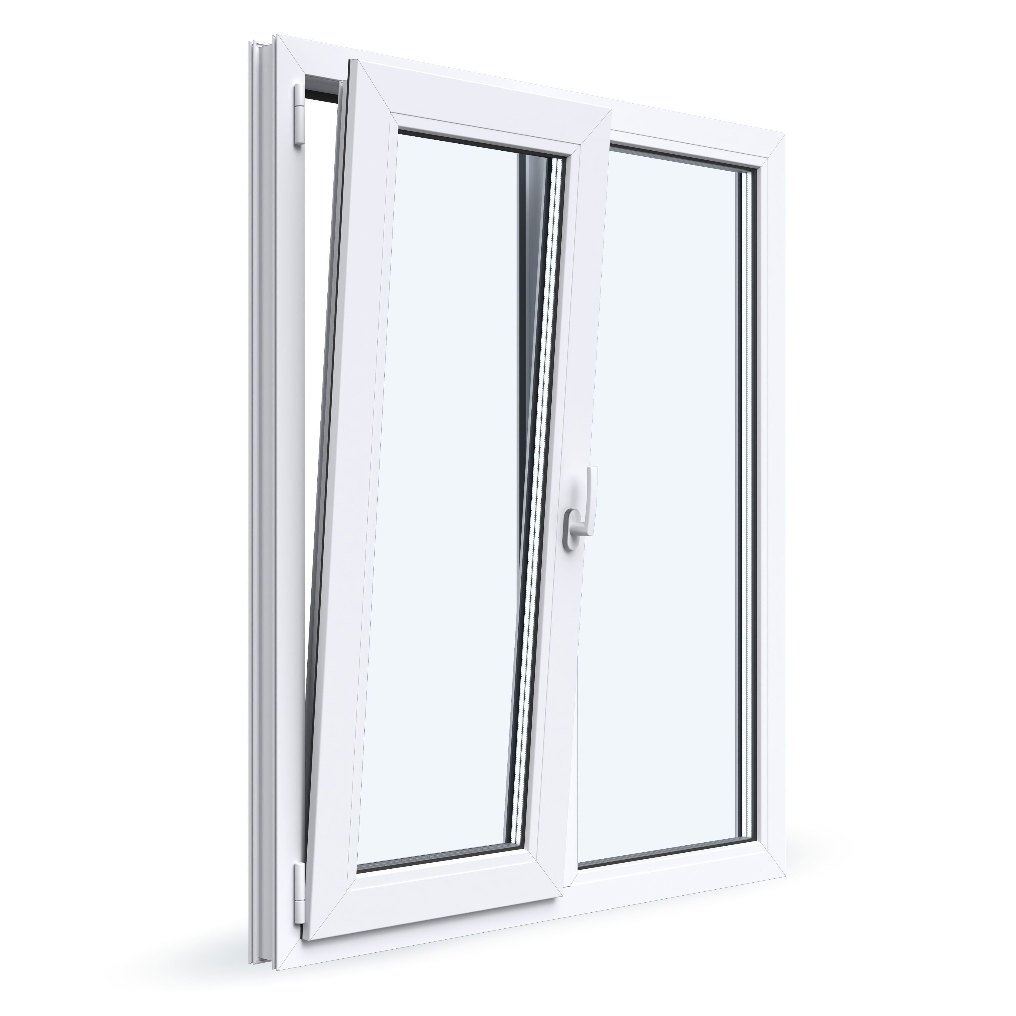 Окно ПВХ 1200х1100 двухстворчатое поворотно-откидное левое Ст-т 24 мм профиль Novoline 58 мм