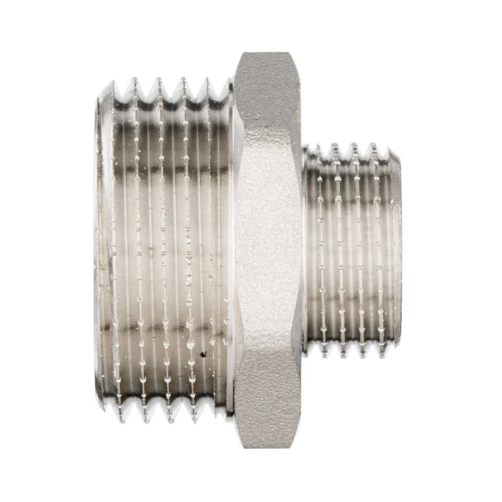 Ниппель переходной латунь никель 1"х1/2" НР/НР