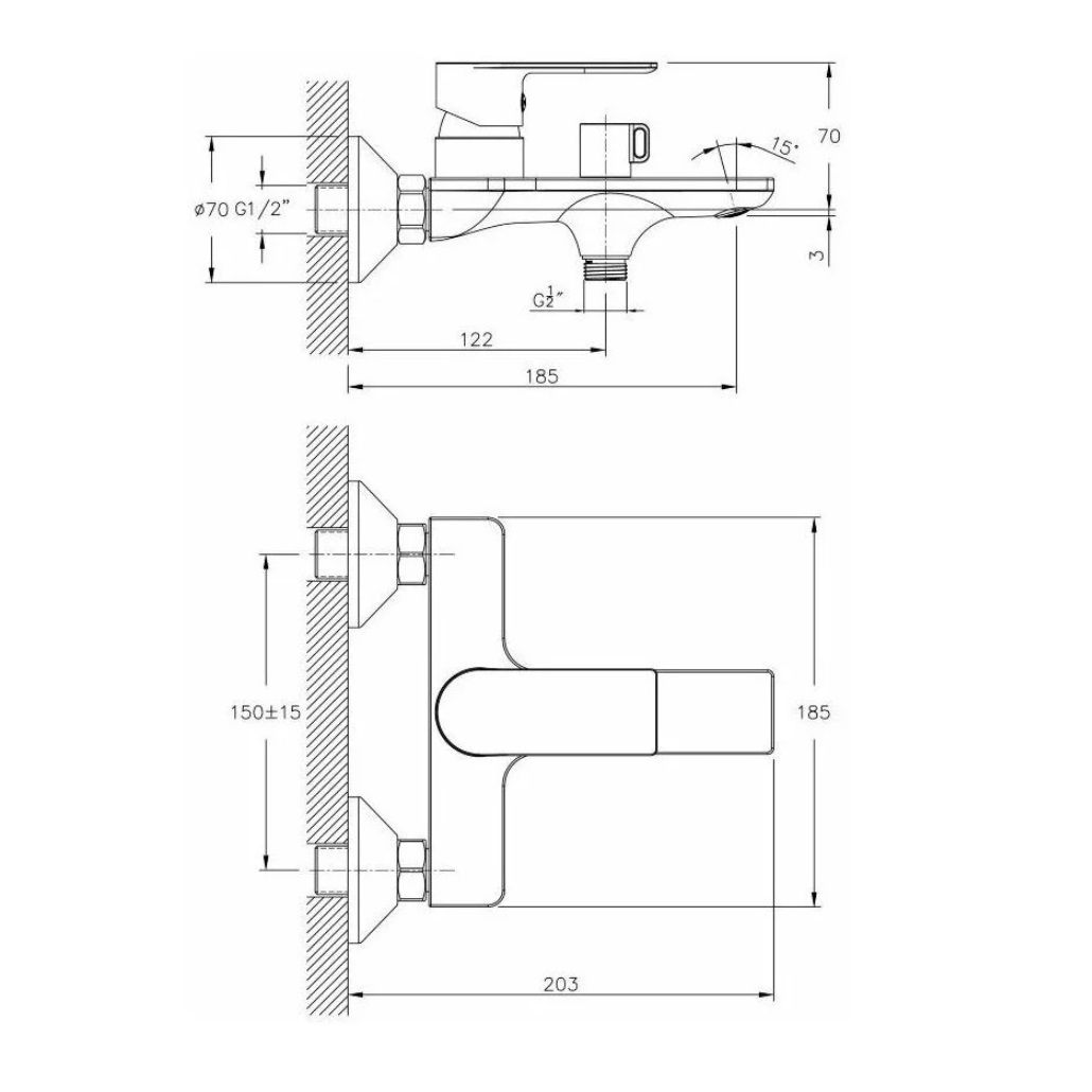 Смеситель для ванны Haiba HB60505-8 с коротким изливом белый хром