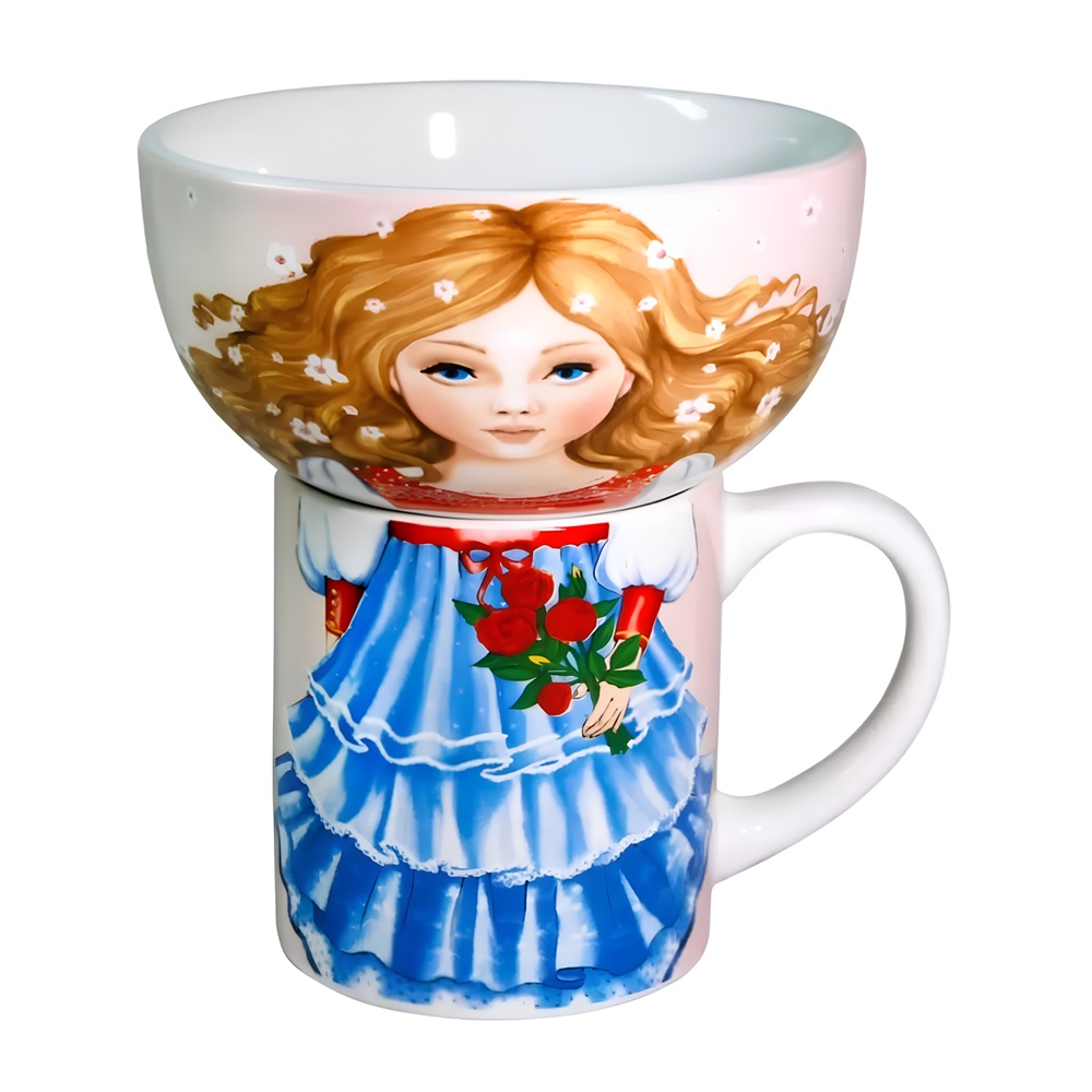 Набор посуды Кукла 2 предмета кружка 200 мл миска 300 мл