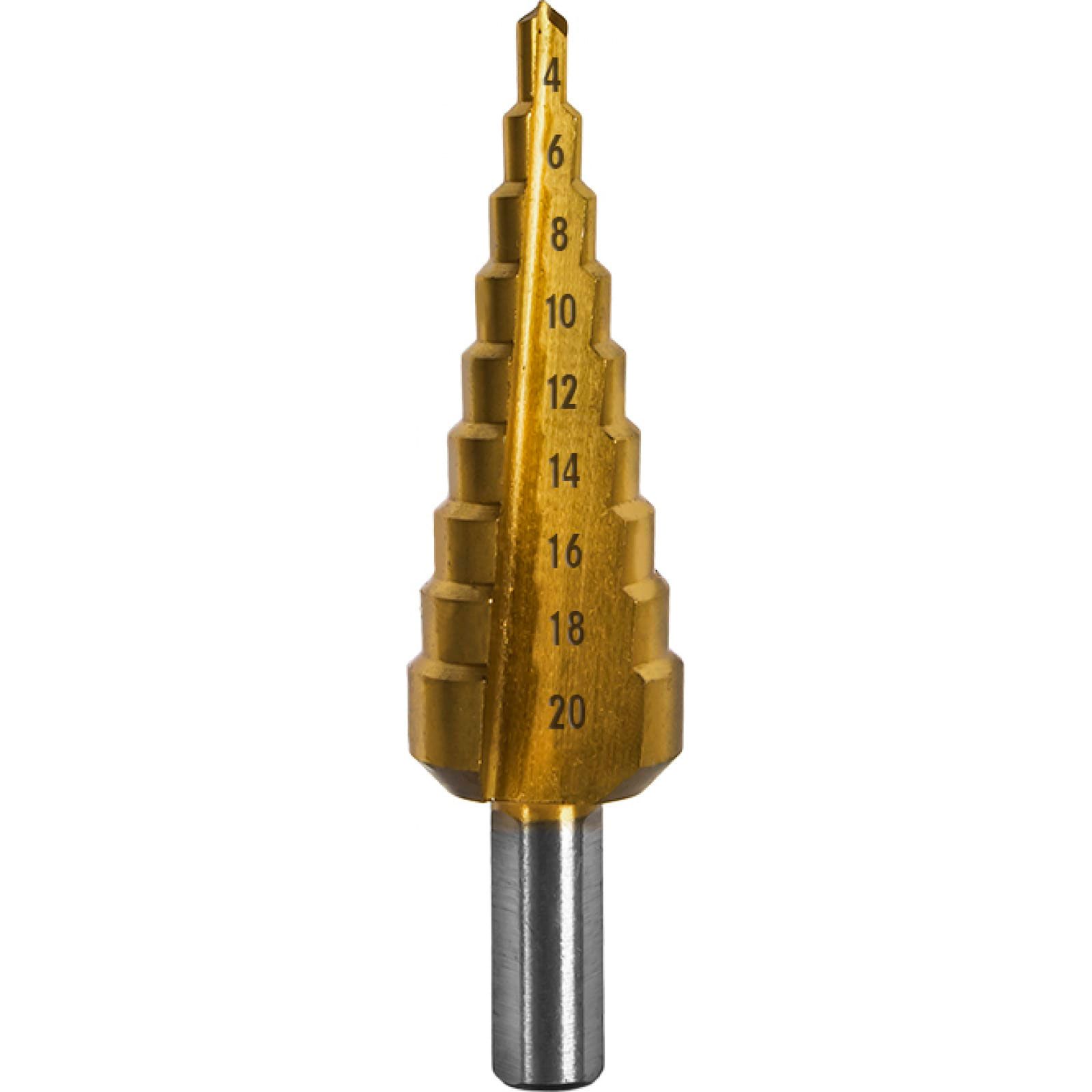 Сверло по металлу ступенчатое 4-20 мм шаг 2 мм Р6М5-TIN Практика Профи 798-317