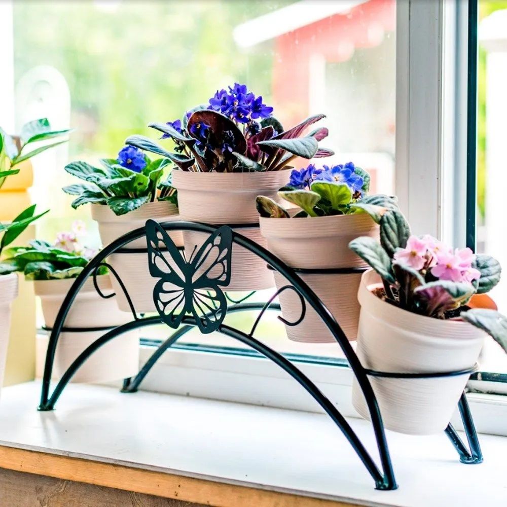 Подставка на подоконник 41-942 B на 5 цветов черная 520х140х230 мм