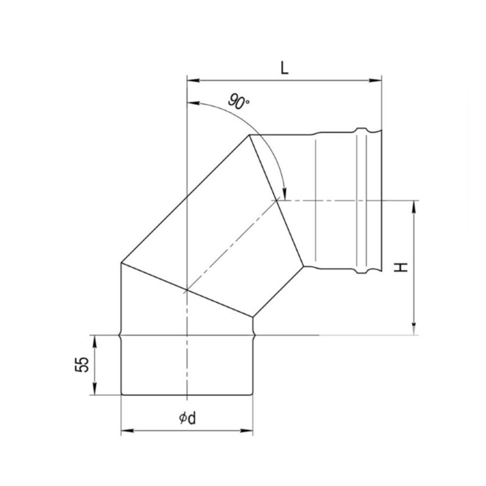 Колено нерж 0,8 мм 90° 3-х секц. d115 мм Везувий