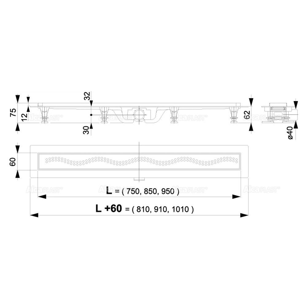 Трап линейный гориз спуск 50 мм 950 мм матовый Alcaplast APZ8-950M