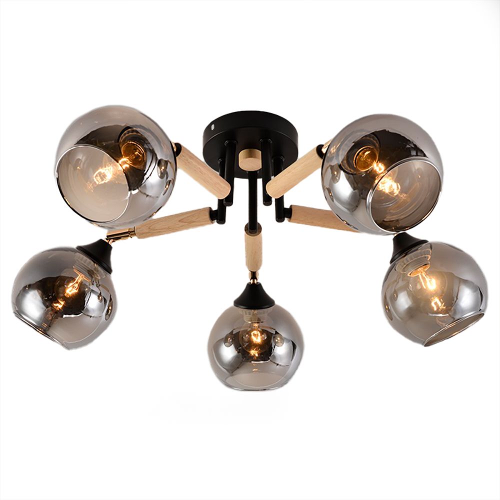 Люстра потолочная XA1570B/5 BK+FGD+WOOD 5х60Вт E27 d62 см h25 см черный/золото/дерево