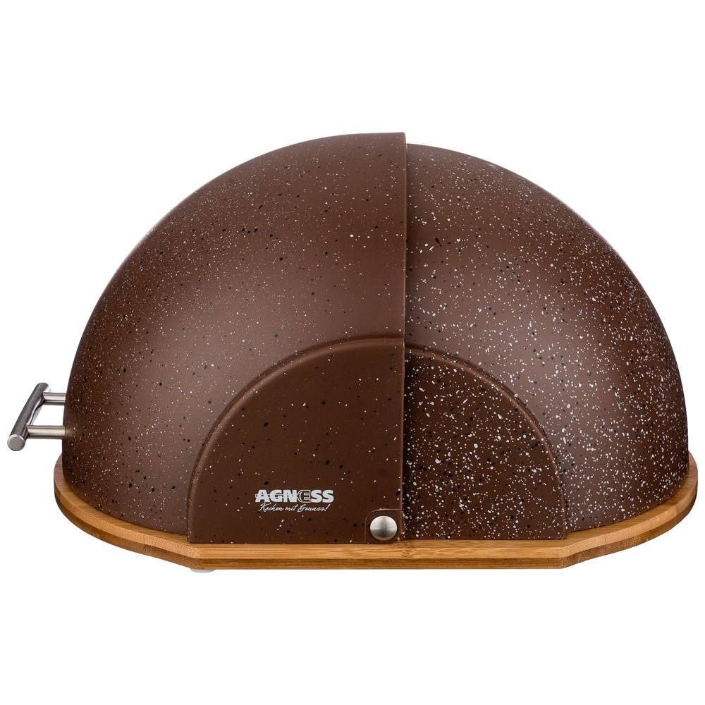 Хлебница Agness деревянная с пластиковой крышкой Коричневый мрамор 36х26х20 см 938-051