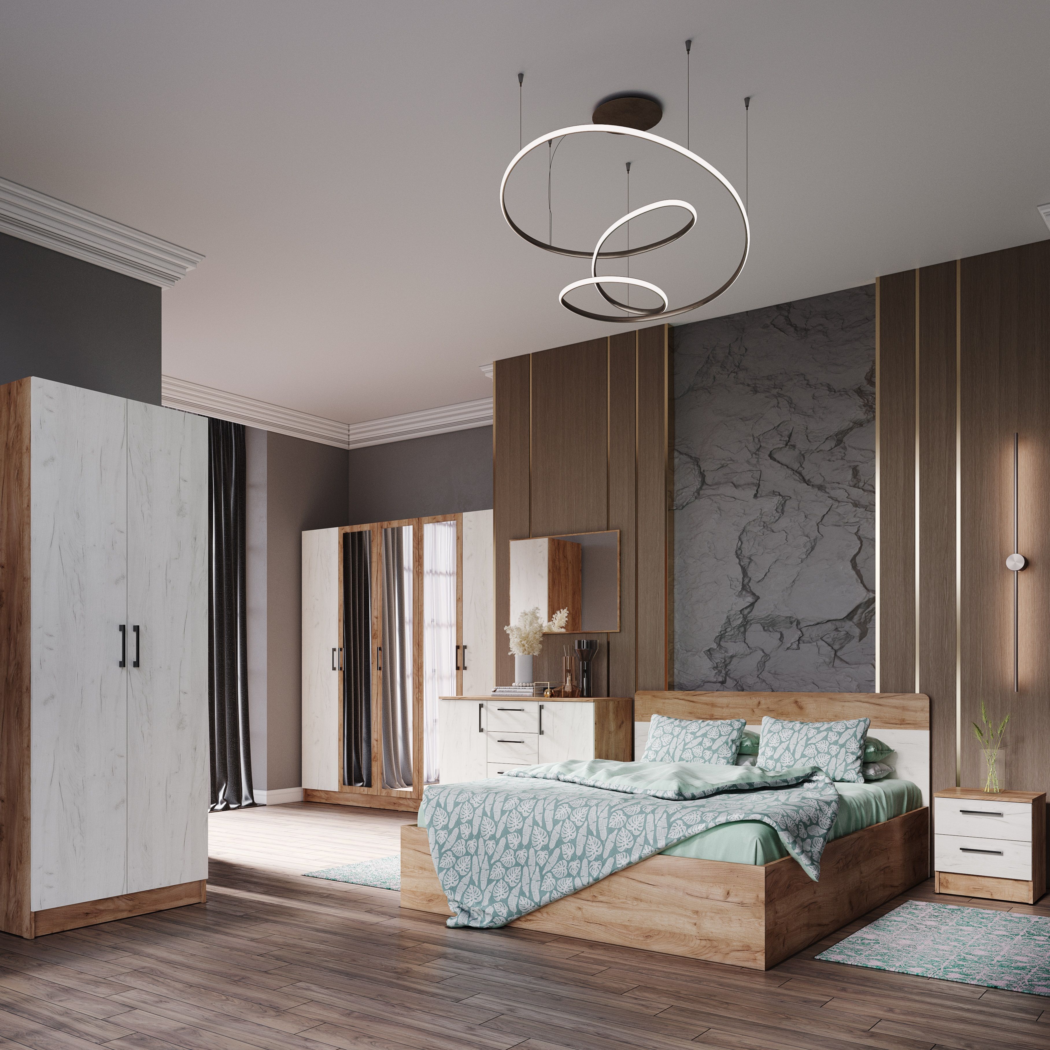 Кровать Вегас 1600х2000 мм Дуб крафт табачный/Дуб крафт белый с ортопед основанием на опорах