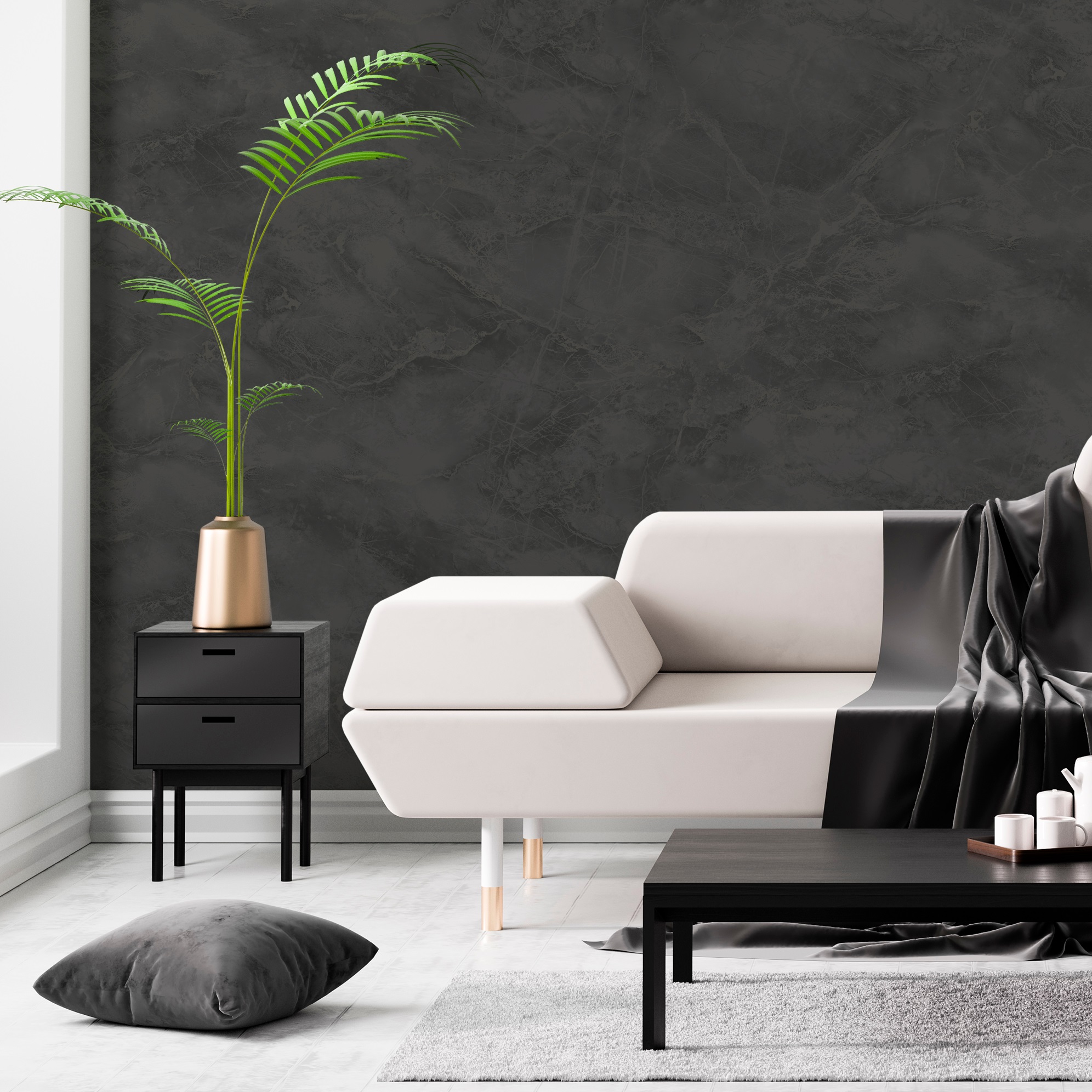 Обои OVK Design Комильфо 11447-05 черные мрамор 1,06х10 м