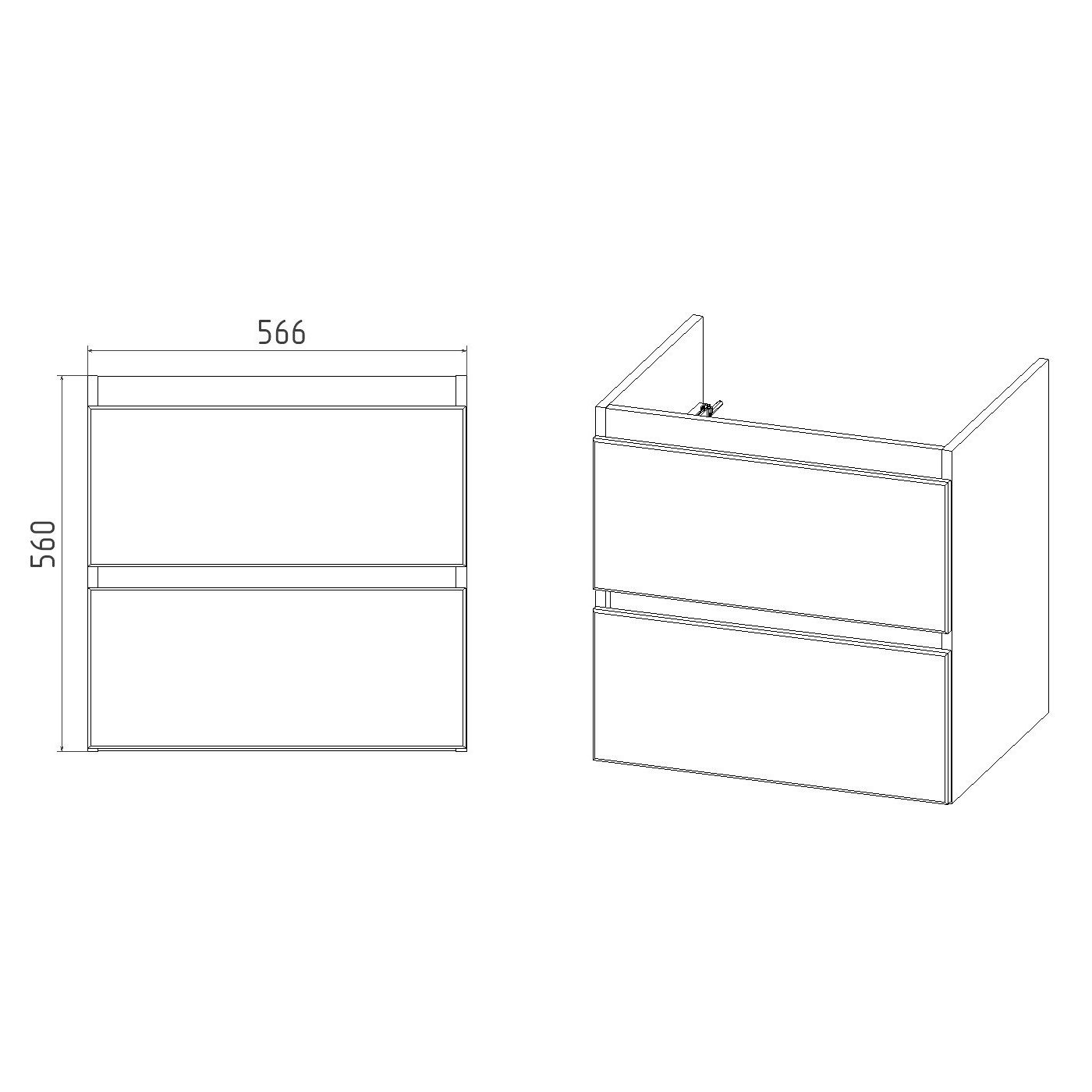 Тумба подвесная Мальта 60 белая 2 ящика под раковину Como 60