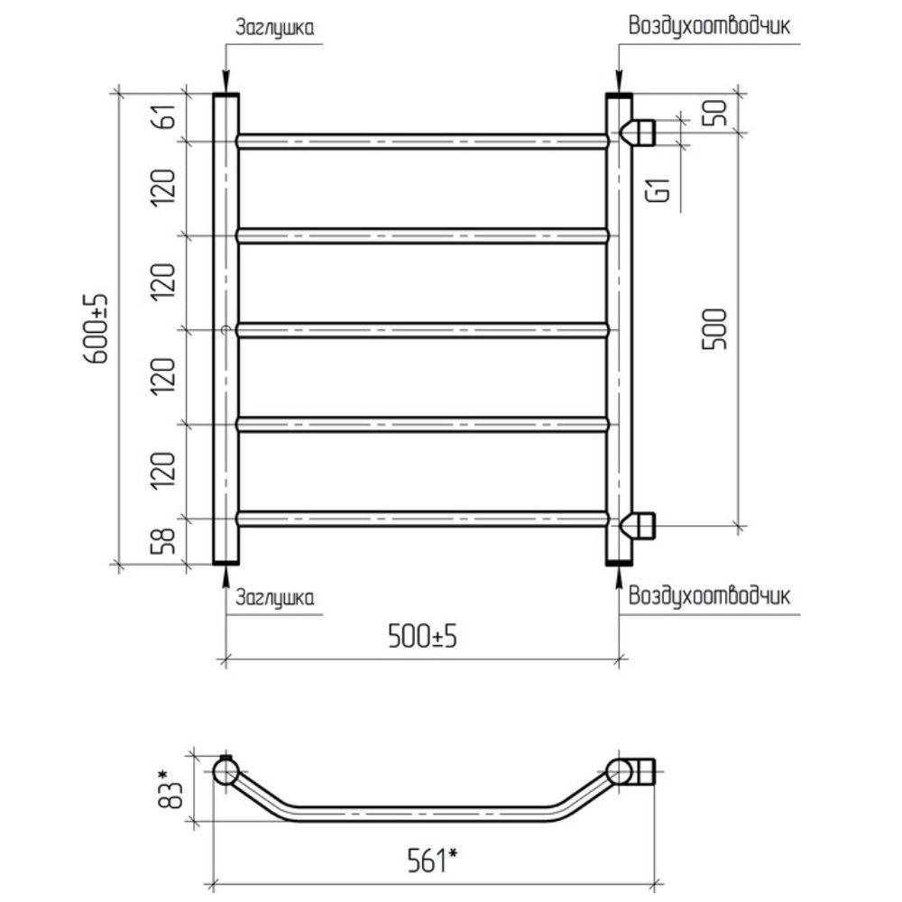 Полотенцесушитель водяной Виктория 60х50 см