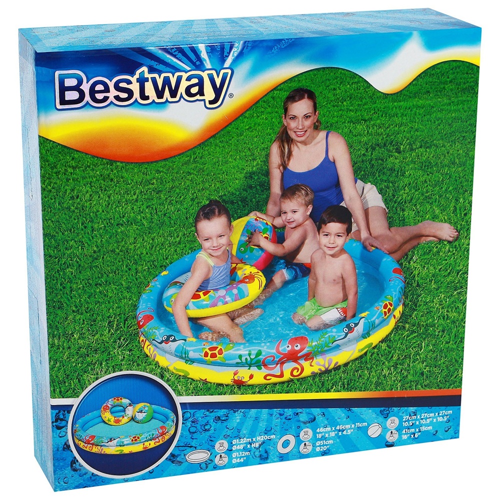 Бассейн детский надувной круглый 122х20 см 137 л Bestway Play 51124 (круг, мяч)