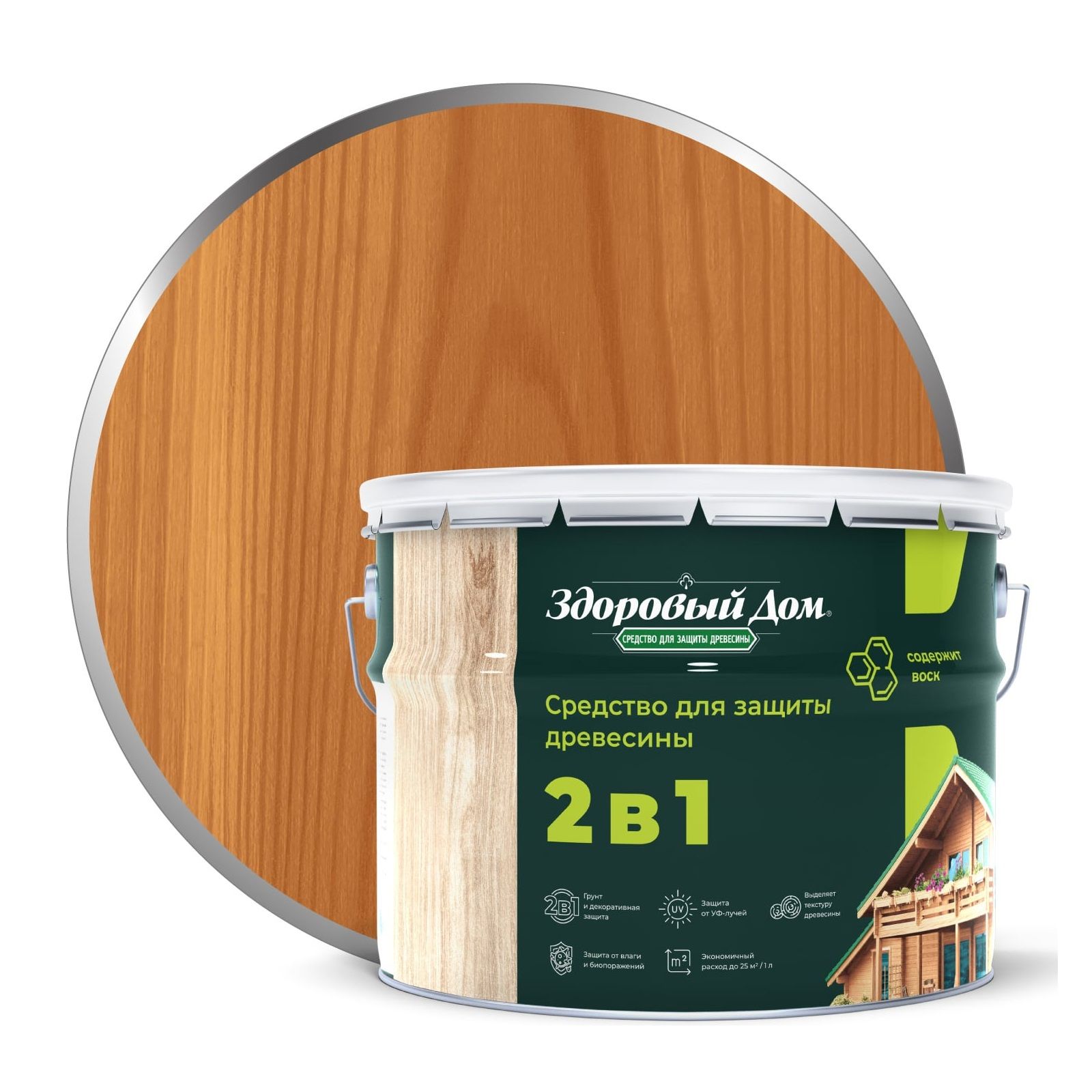 Средство для защиты древесины Здоровый Дом Тик 9 л Л-С