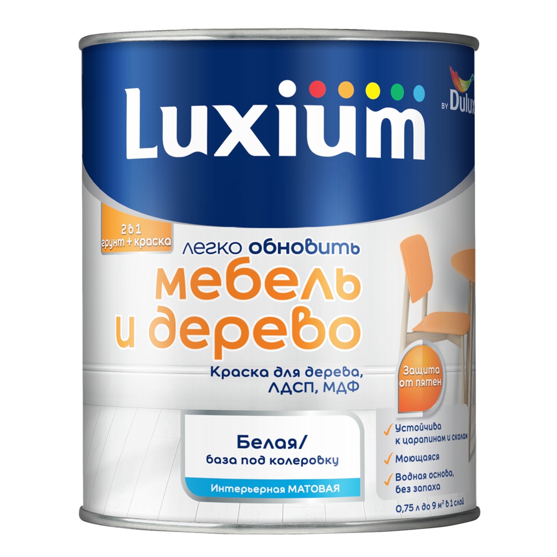Краска Luxium Мебель и Дерево BW матовая белая 0,75 л