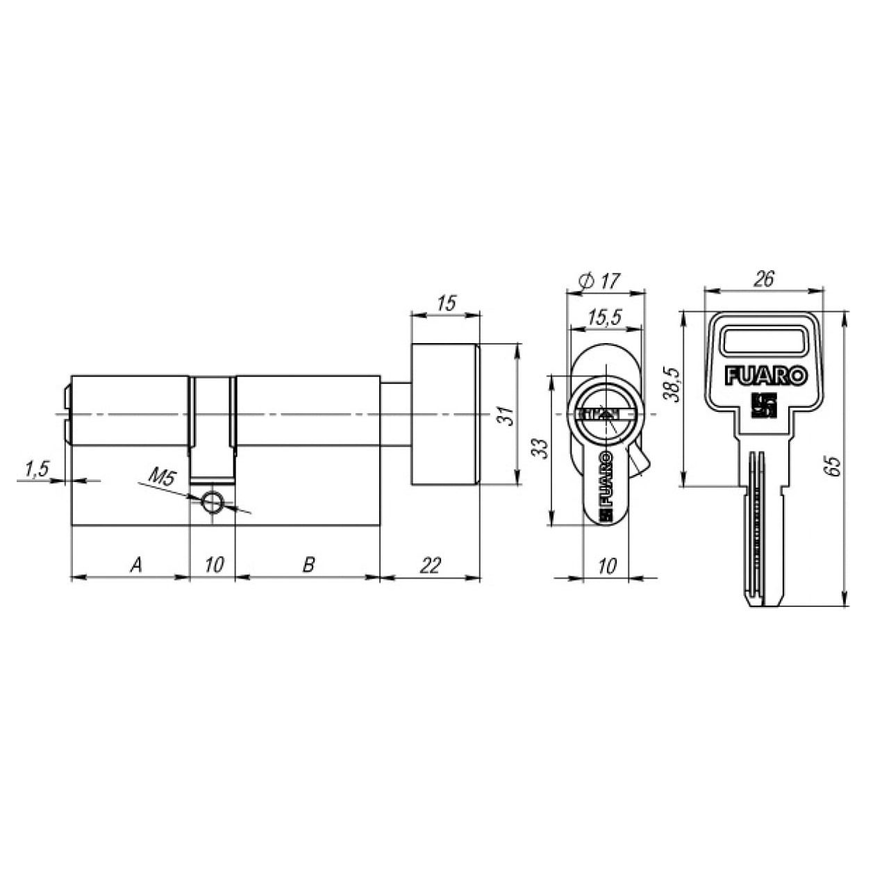 Механизм цилиндровый 90 мм с вертушкой Fuaro R602/90 (45+10+35) CP хром 5 ключей