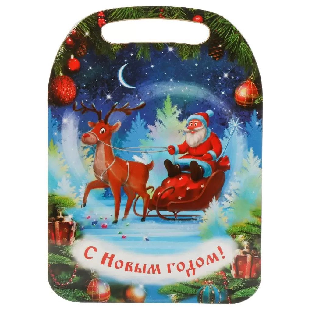 Доска разделочная Дед Мороз и олень 21х29 см