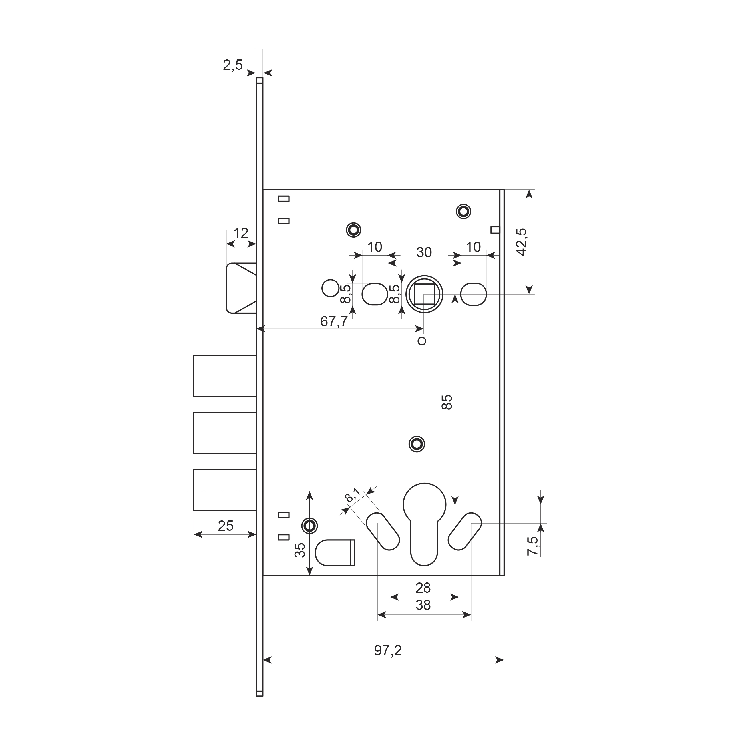 Замок врезной электромеханический с ручкой Apecs Smart SL-3211-68.85/8001-BLM черный