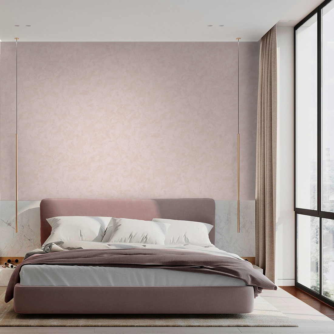 Обои AnturAGe Aurora AN9146-14 пудровые штукатурка 1,06х10,05 м