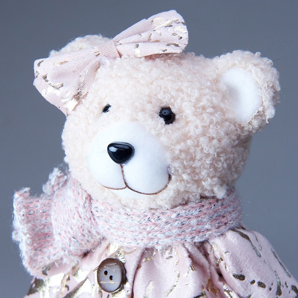 Фигура декоративная Мишка с еловым венком 16х13х26 см розовый/золото