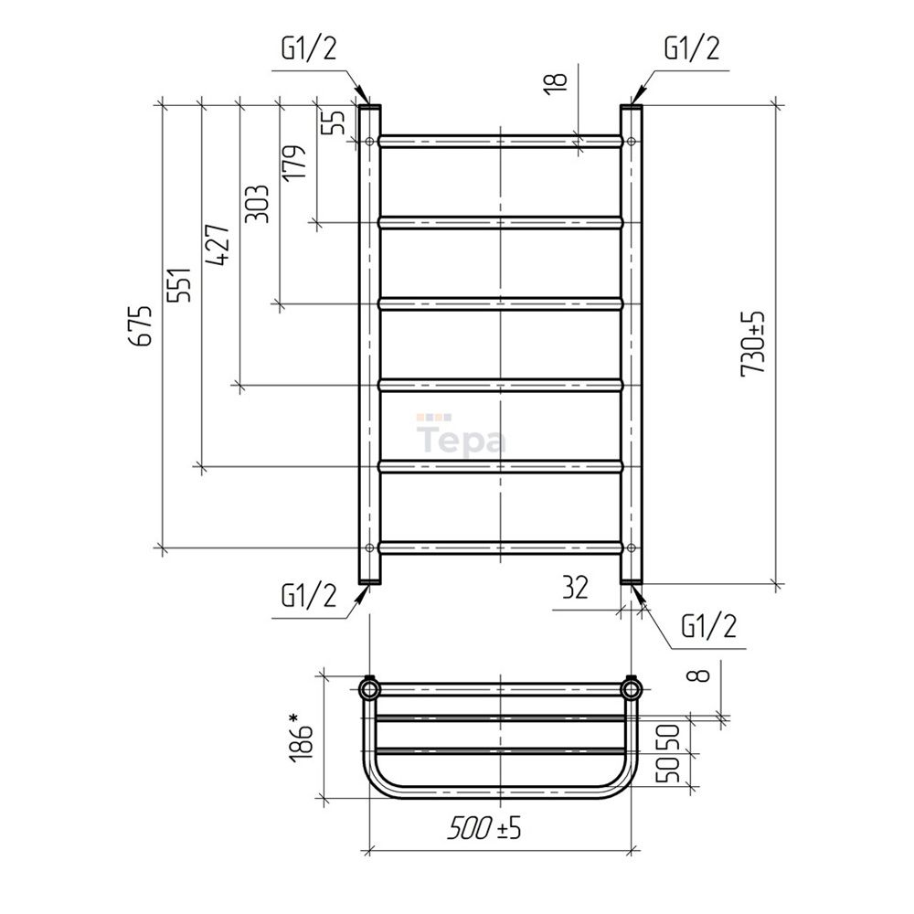 Полотенцесушитель водяной Классика 80х50 см с полкой