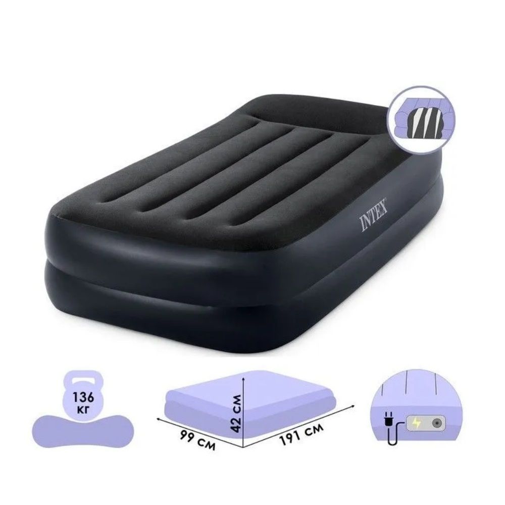 Кровать надувная Pillow Rest Raised 191x99x42 см встроенный насос 220В Intex 64122ND