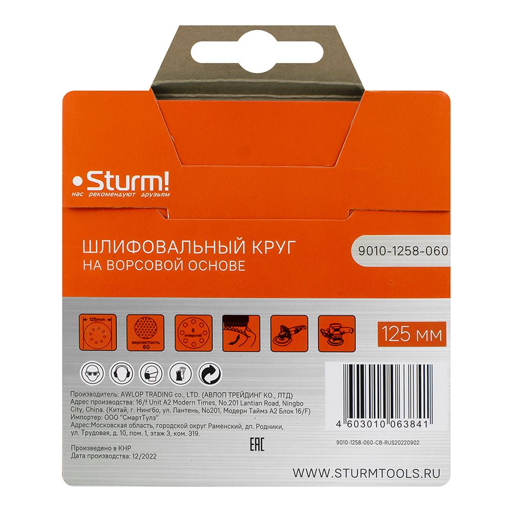 Круг шлифовальный 125 мм P60 перфорированный под липучку 5 шт Sturm