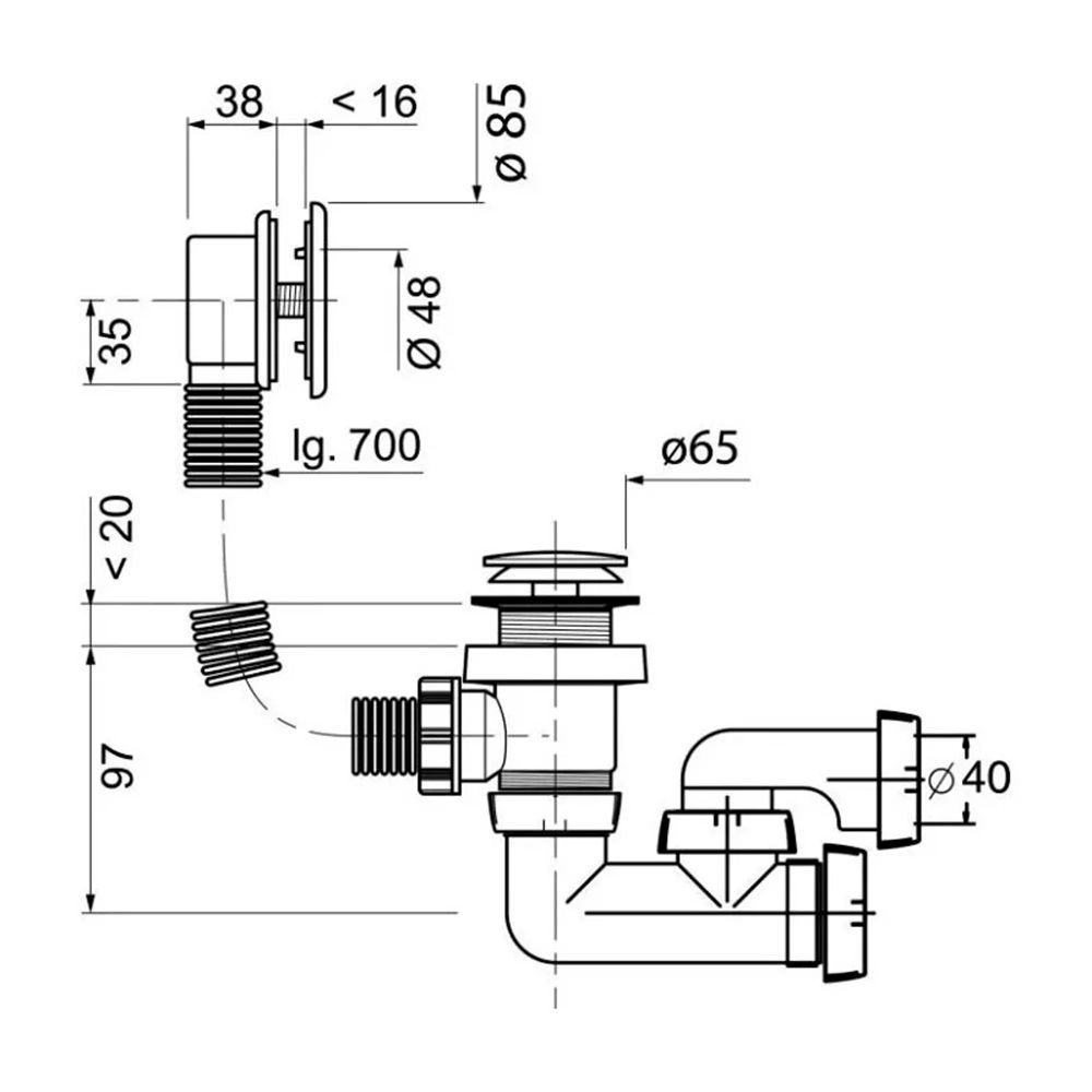 Сифон для ванны 1 1/2"х40 quick-clac Wirquin 30718585