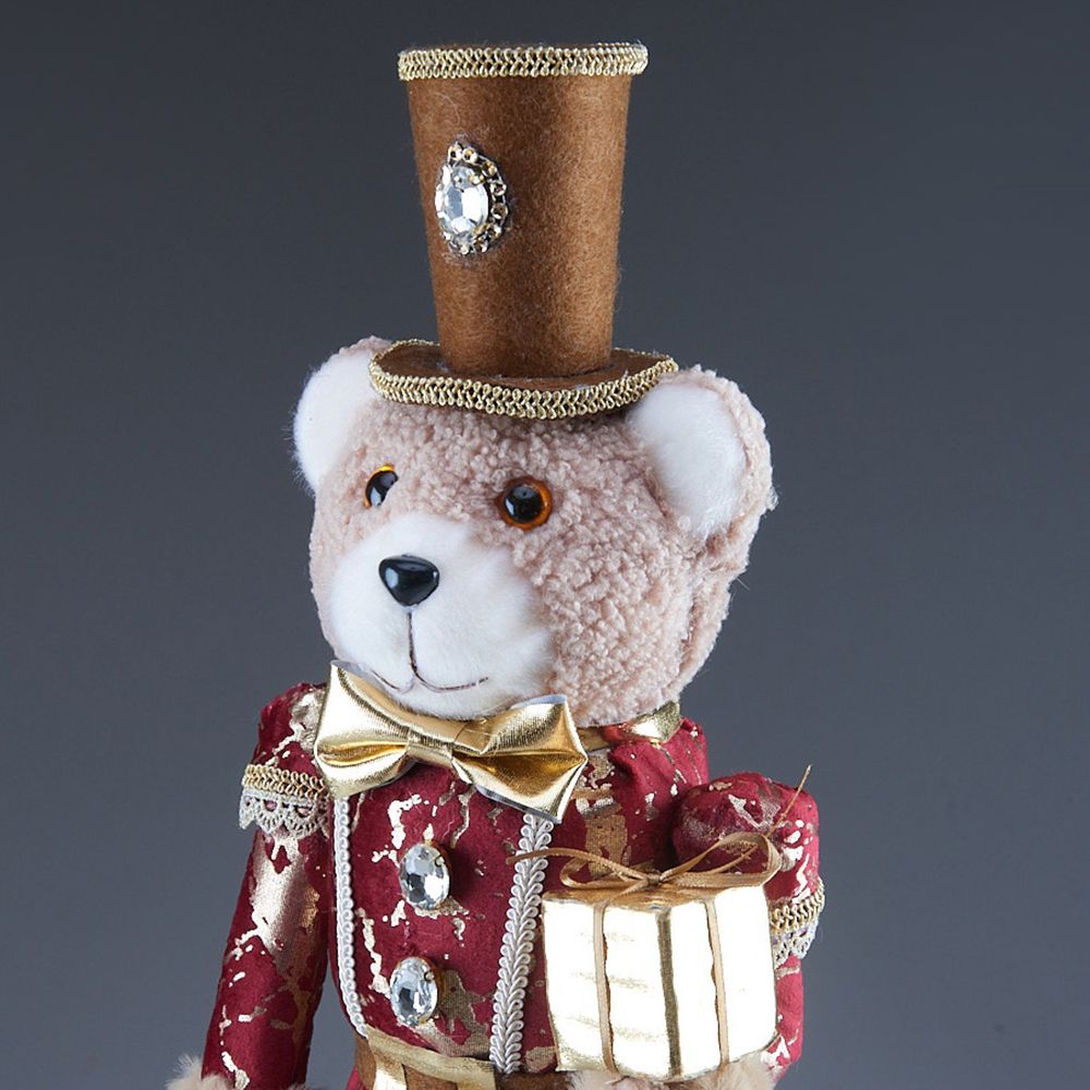 Фигура декоративная Мишка-барабанщик 17х13х53 см бордо/золото