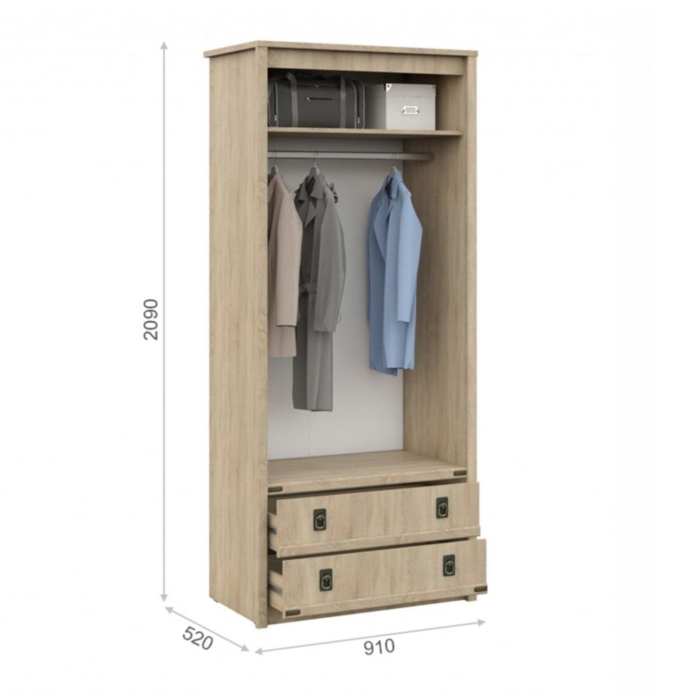 Шкаф двухдверный Валенсия с ящиками 910х2090х520 мм Дуб сонома