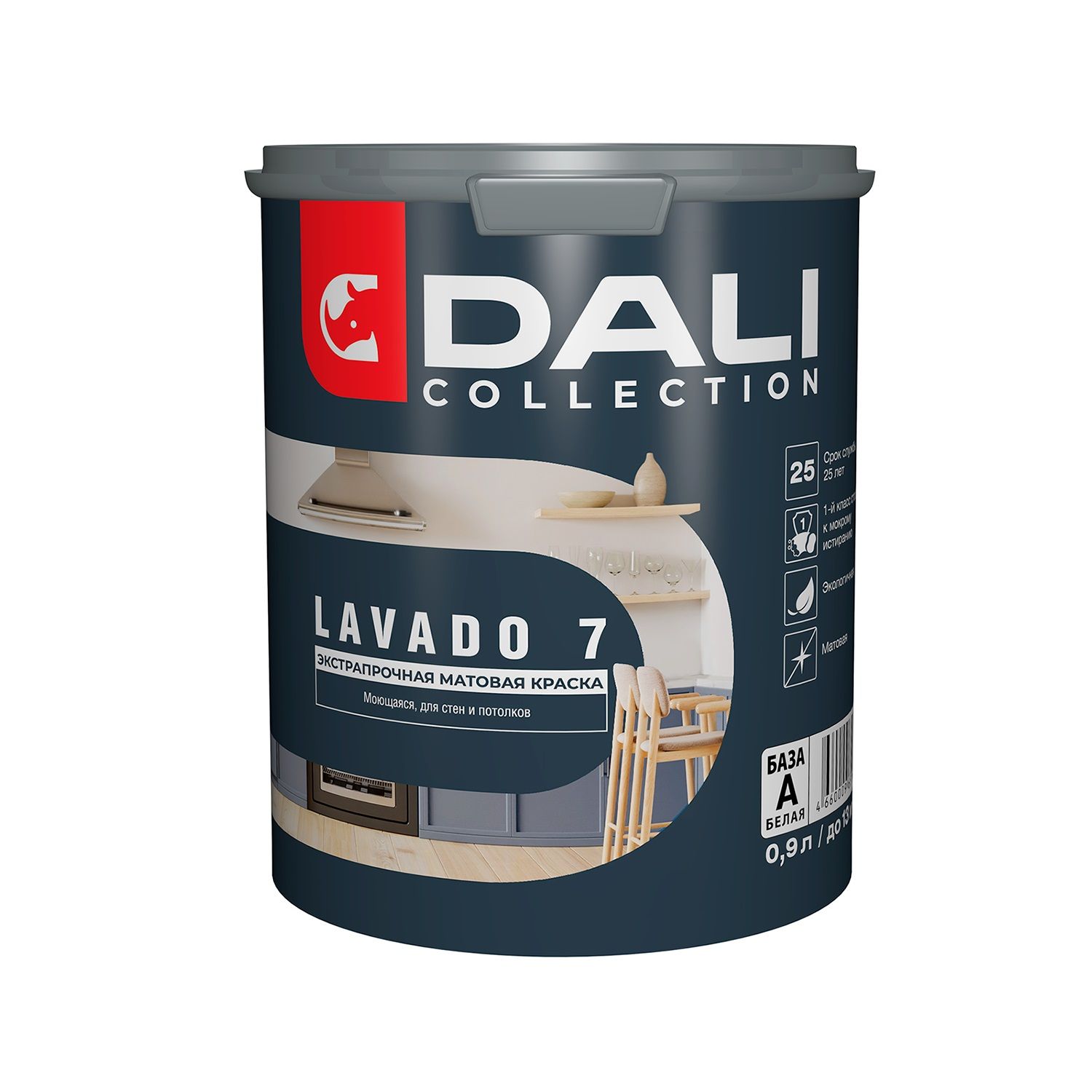 Краска водно-дисперсионная моющаяся Dali Lavado 7 База А белая 0,9 л