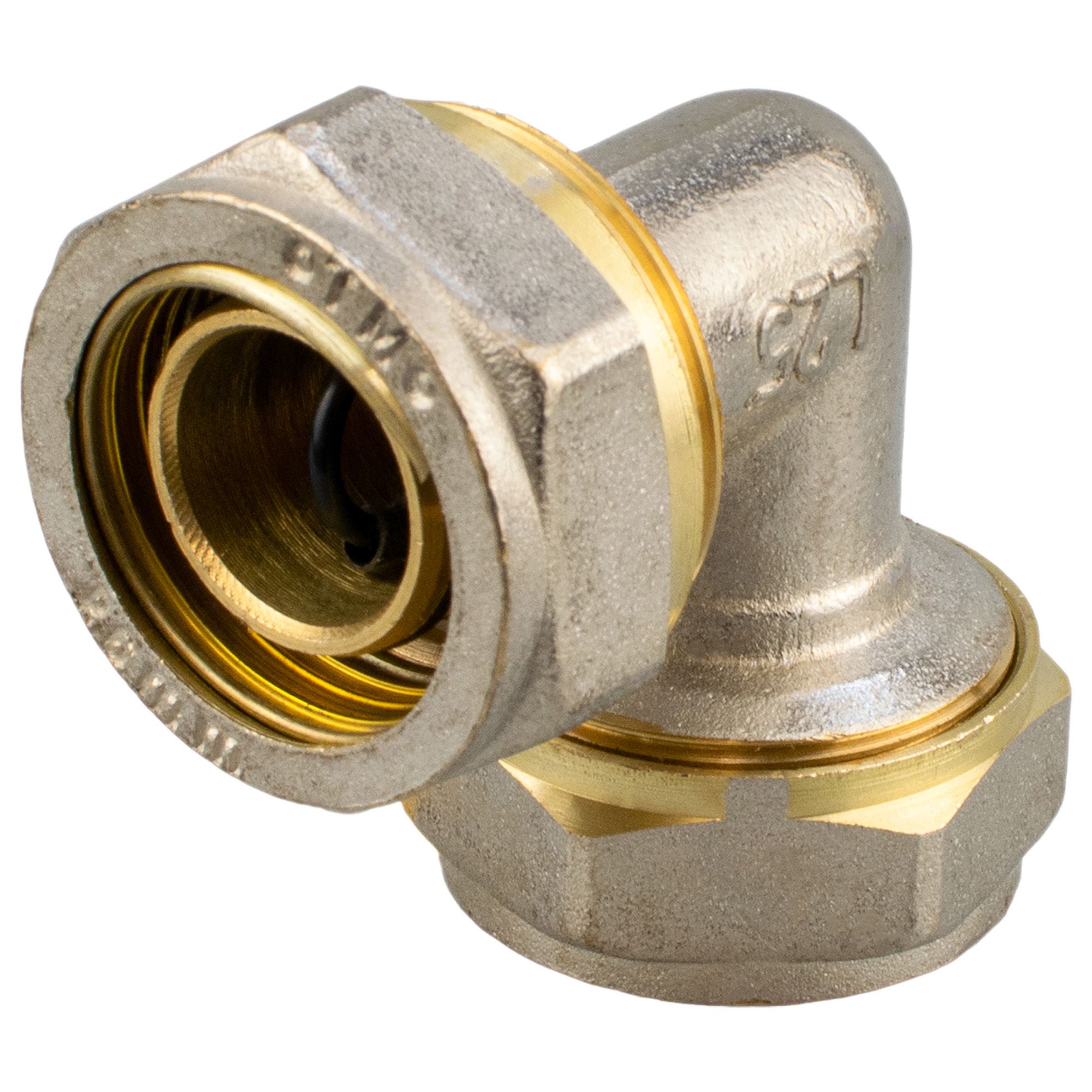 Угольник обжимной латунь никель 26 мм