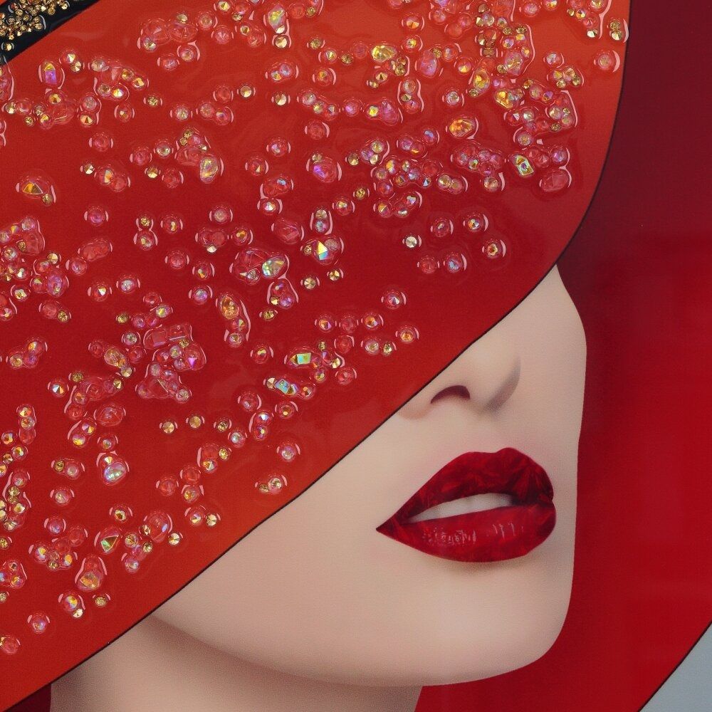 Картина с кристальным декором Девушка в красной шляпе 51х71х2,5 см