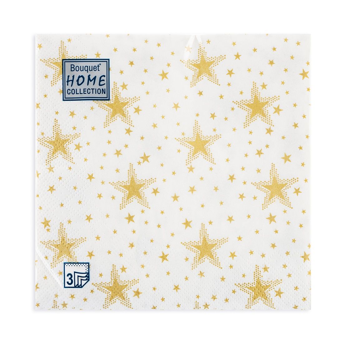 Салфетки бумажные Золотые звезды 33х33 см 3-х слойные 20 шт