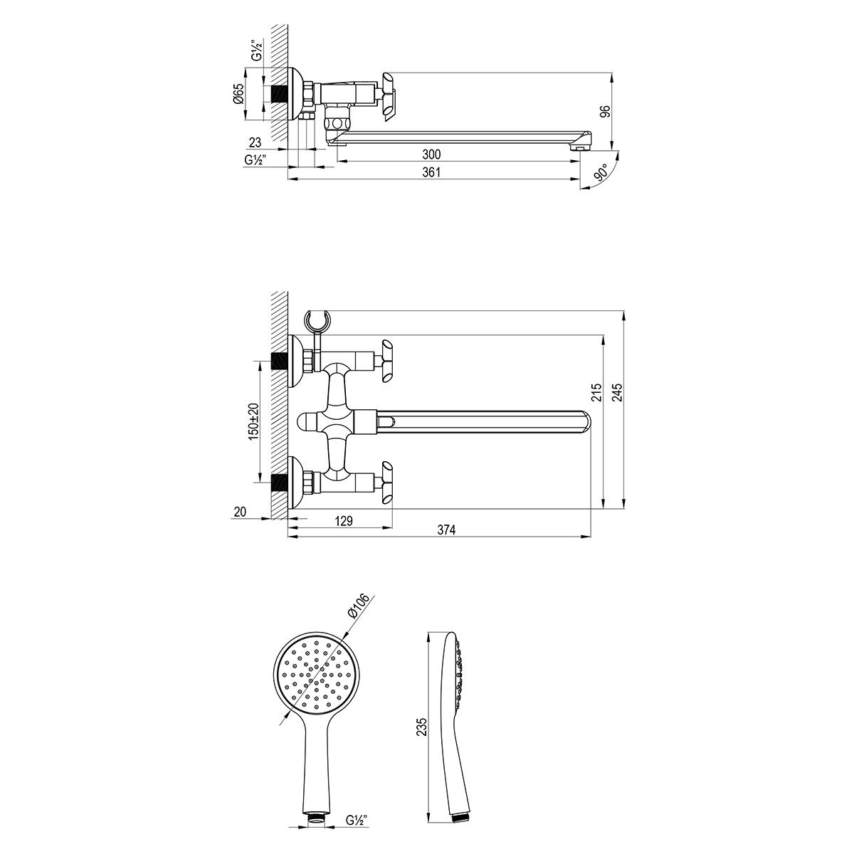 Смеситель для ванны Lemark Practica LM7541C двухвентильный поворотный излив