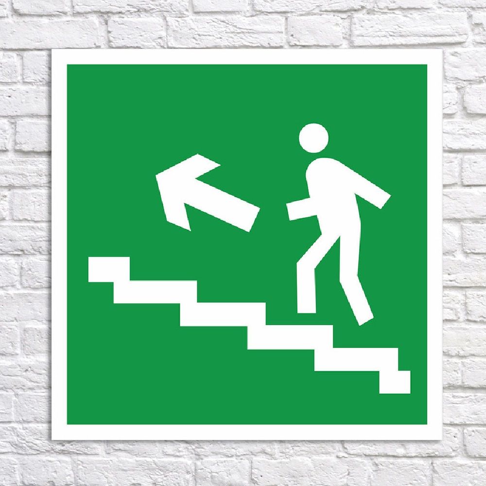 Наклейка Эвакуация по лестнице вверх налево 20х20 см Знак E16