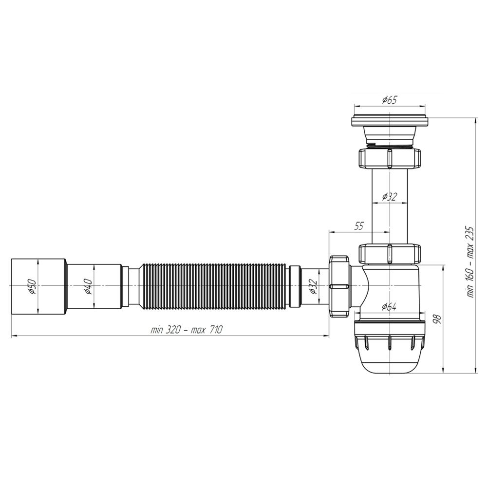 Сифон для биде 1 1/4"х32 с гофротрубой 32х40/50 АНИпласт BD1016