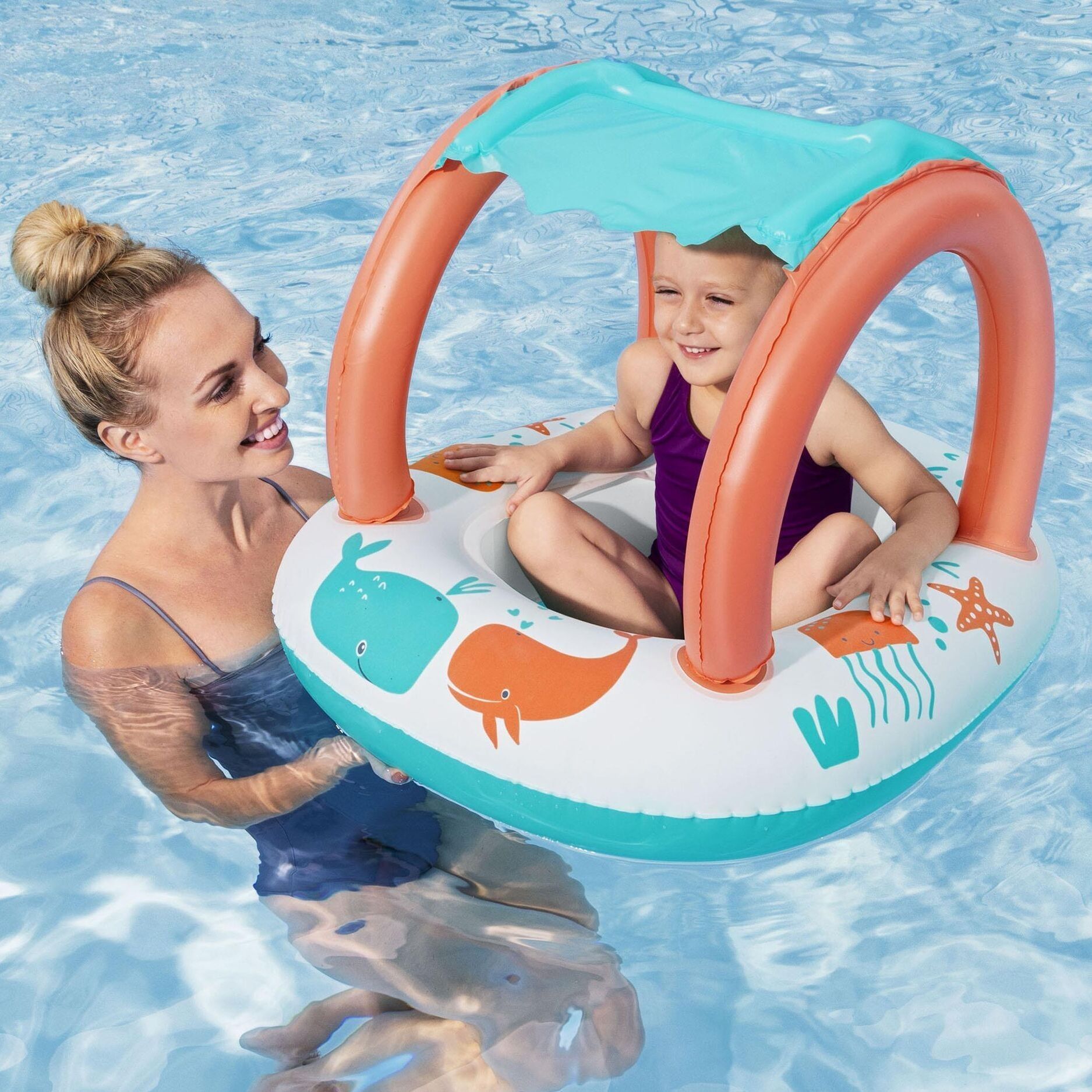 Лодка надувная детская 84х67 см Bestway Comfort Plush Shaded Baby Boat 34203