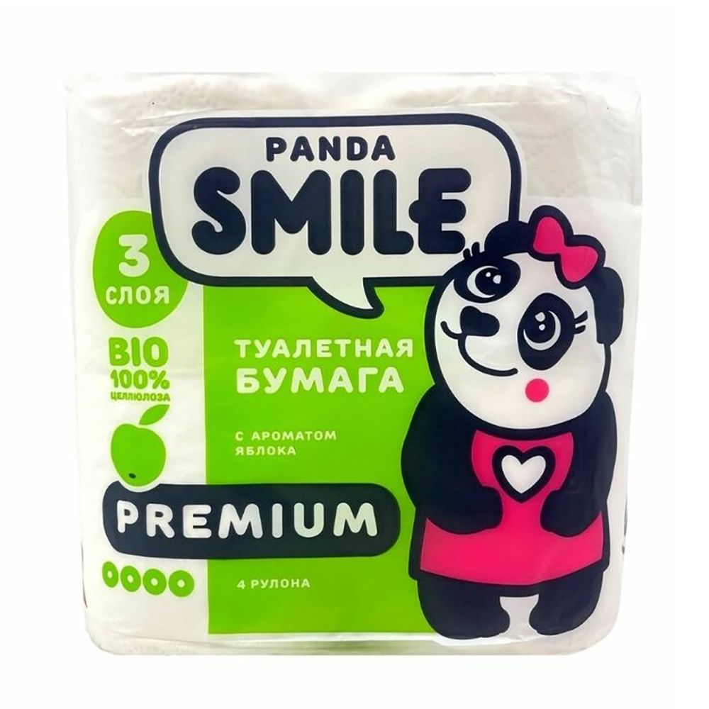 Туалетная бумага Panda Smile 3-слойная с ароматом Яблоко 4 рулона