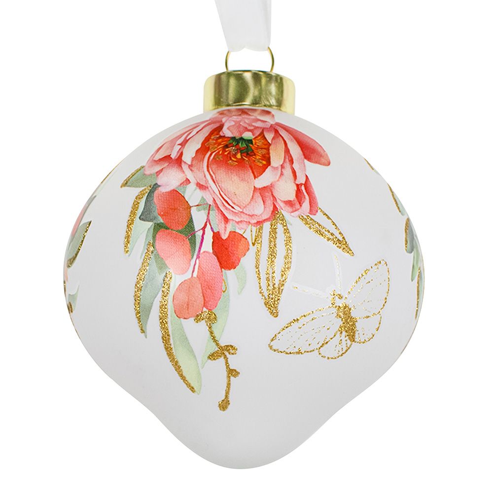 Украшение подвесное новогоднее Капелька Пион в розовом из стекла 8x8x7,5 см