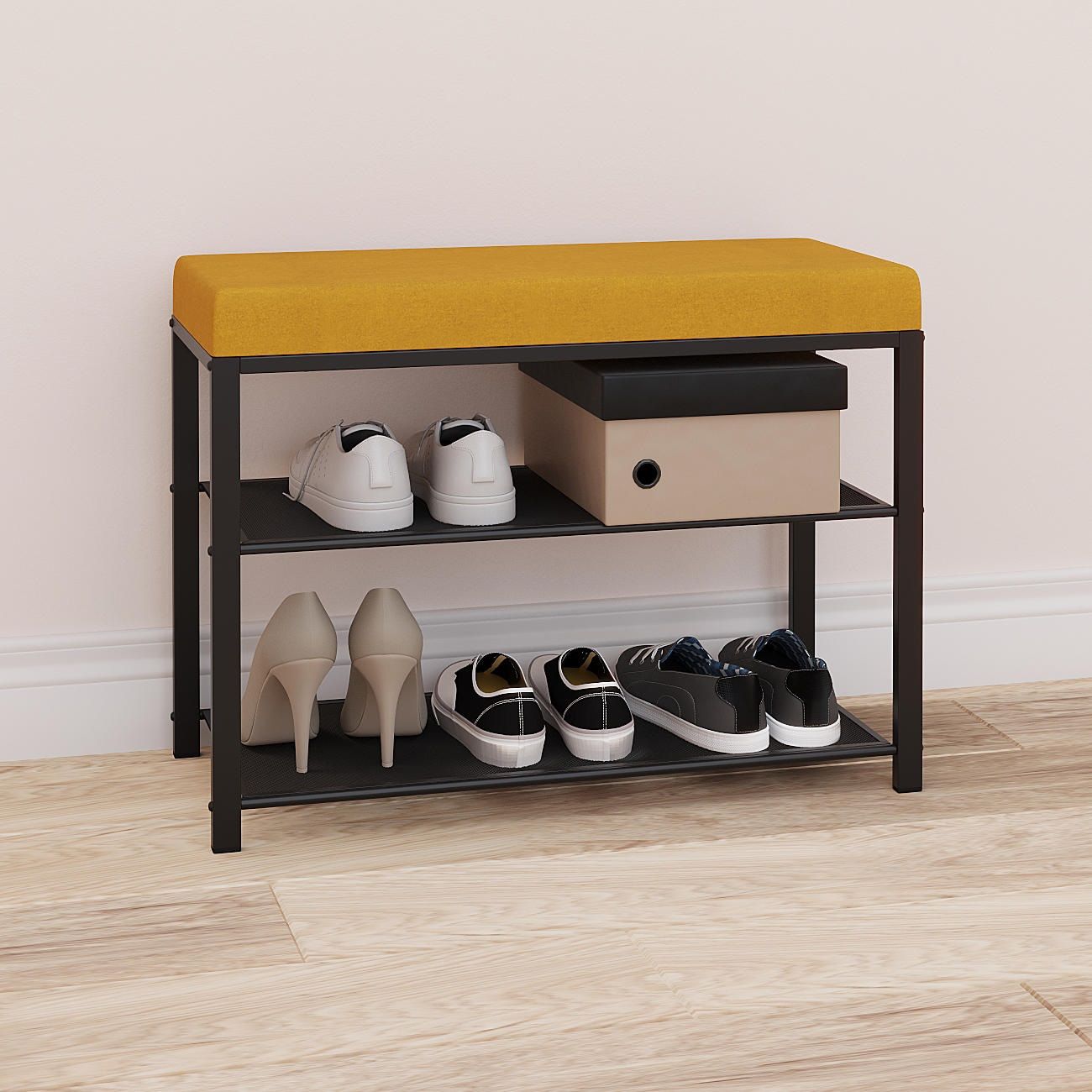 Банкетка Торонто 23S 670х490х300 мм черный/горчичный