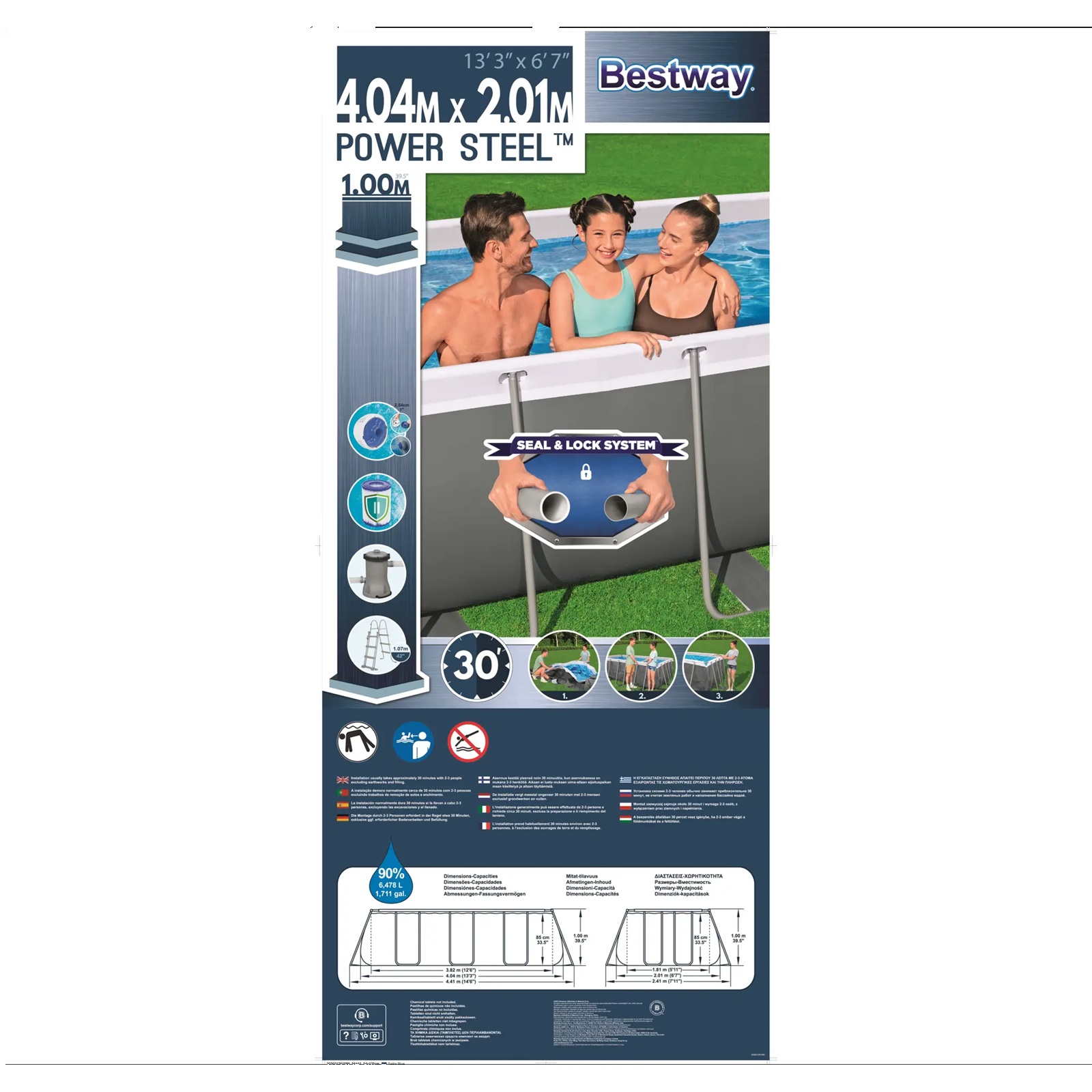 Бассейн каркасный 404х201х100 см 6478 л Bestway Rectangular Frame 56441 (ф/насос, рем комплект)