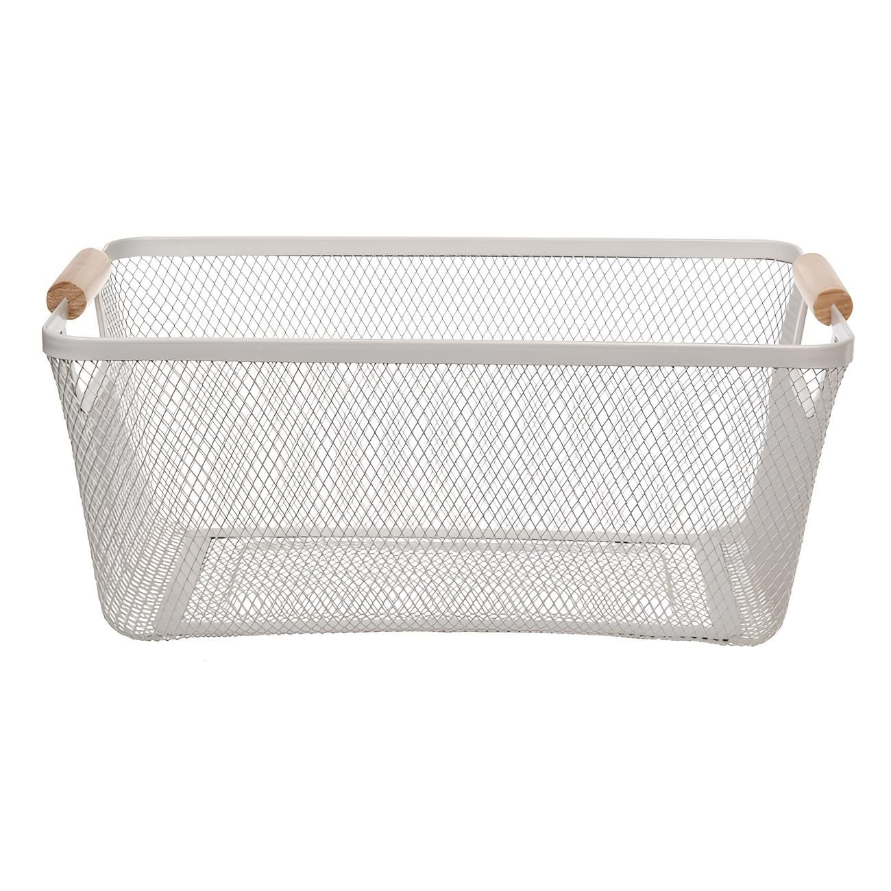 Корзина для хранения Фарго 21,5х15,5х35 см белая металлическая с деревянными ручками