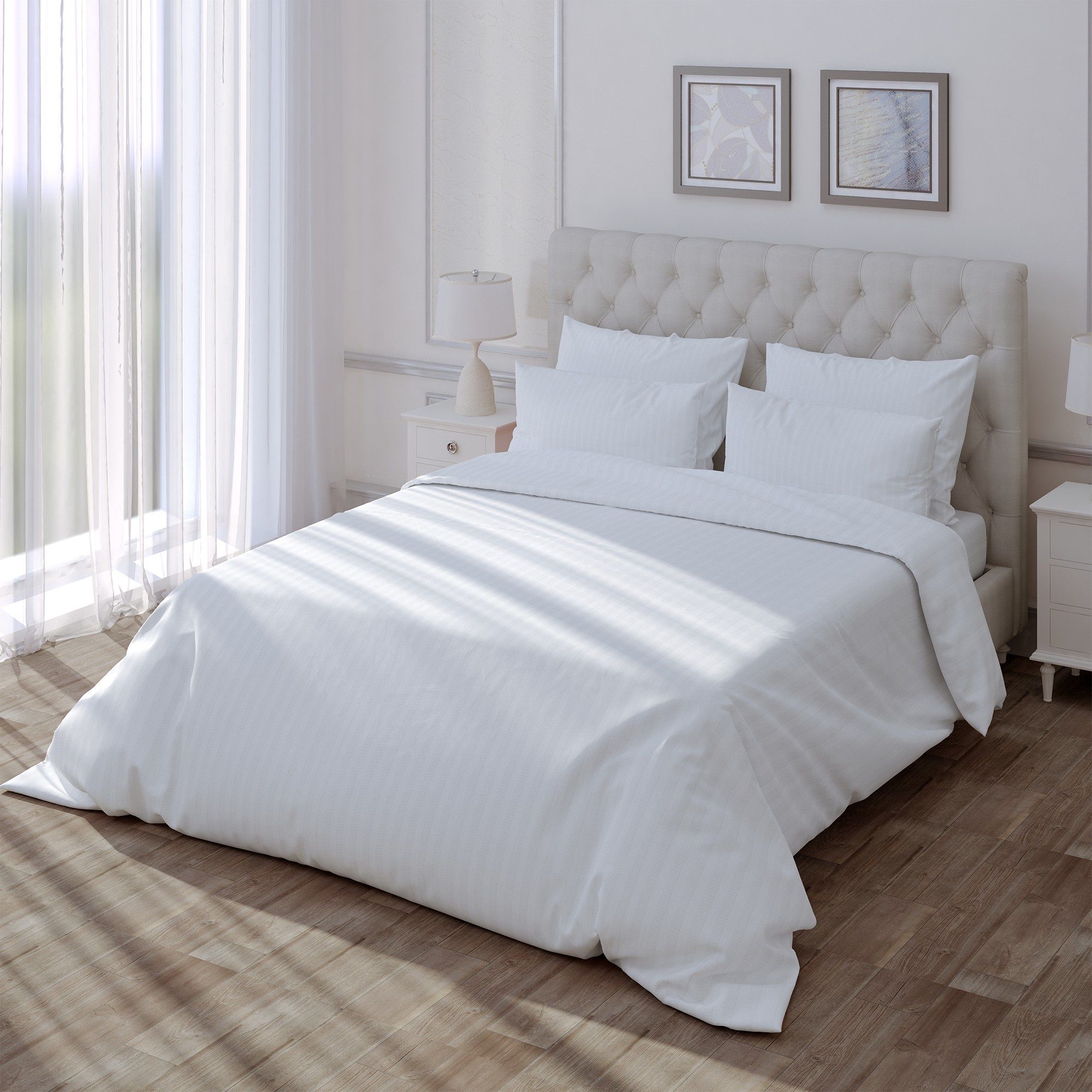 Пододеяльник евро 200х220 см страйп сатин Verossa Stripe 00бел 01 на молнии белый